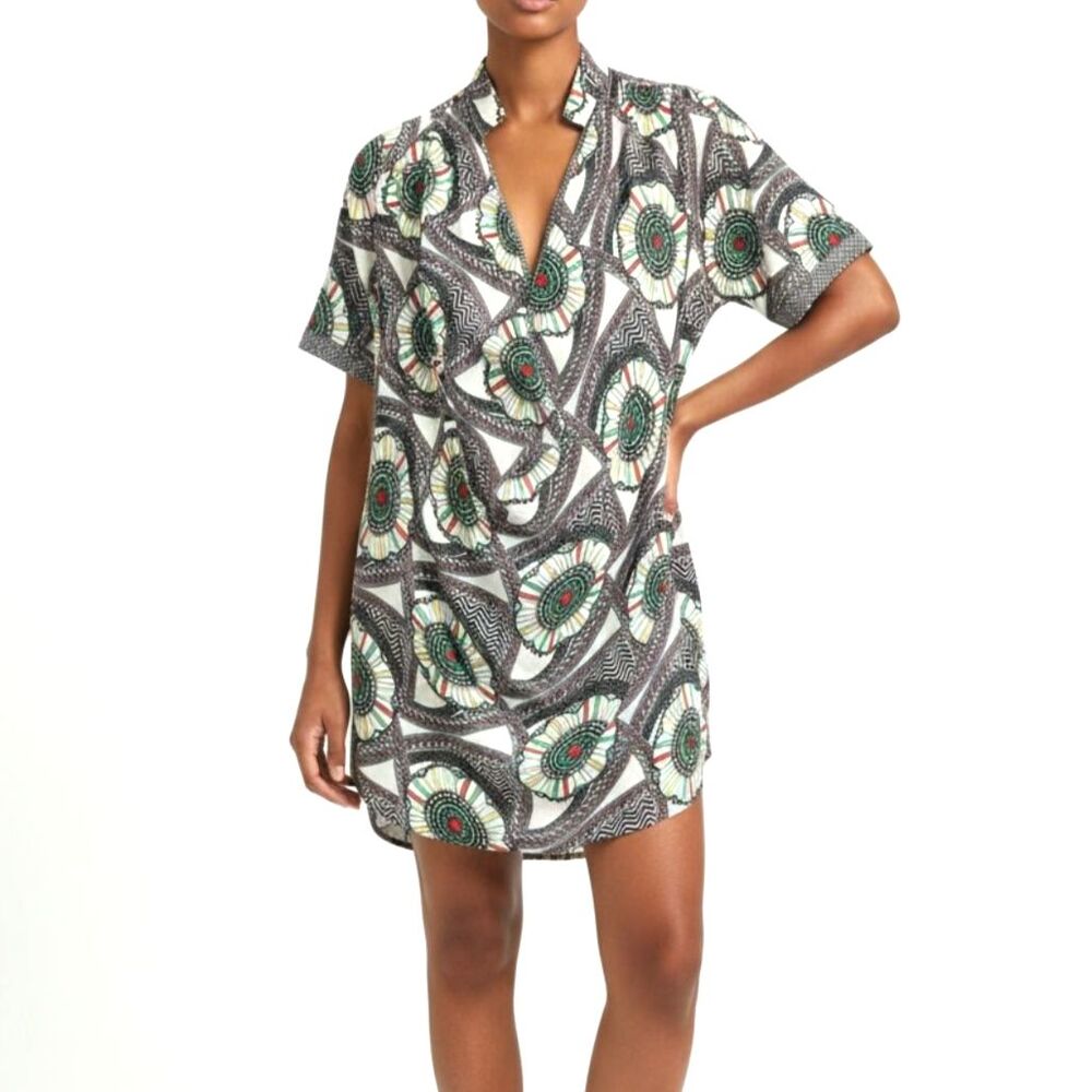 T-bags Los Angeles Medallion Print Tunic Dress Short Sleeve Boho Multicolor Med